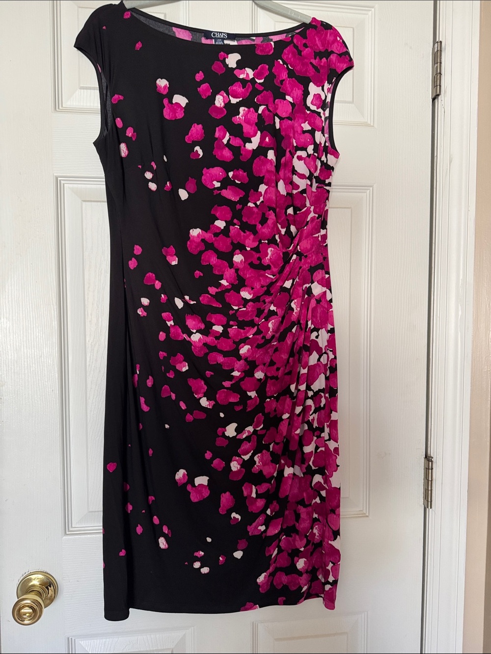 Chaps Black Midi Dress with Hot Pink Petal Print